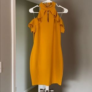 Open shoulder yellow dress